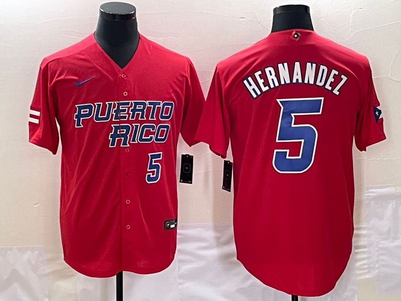 Men 2023 World Cub Puerto Rico #5 Hernandez Red Nike MLB Jersey5->more jerseys->MLB Jersey